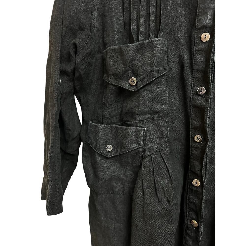 Soft Surroundings Black Washed Linen Button Up Shirt Pleated Medium - Picture 6 of 10